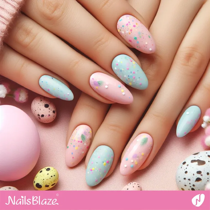 Blue and Pink Pastel Nails with Speckled Egg Design | Easter Nails - NB3544